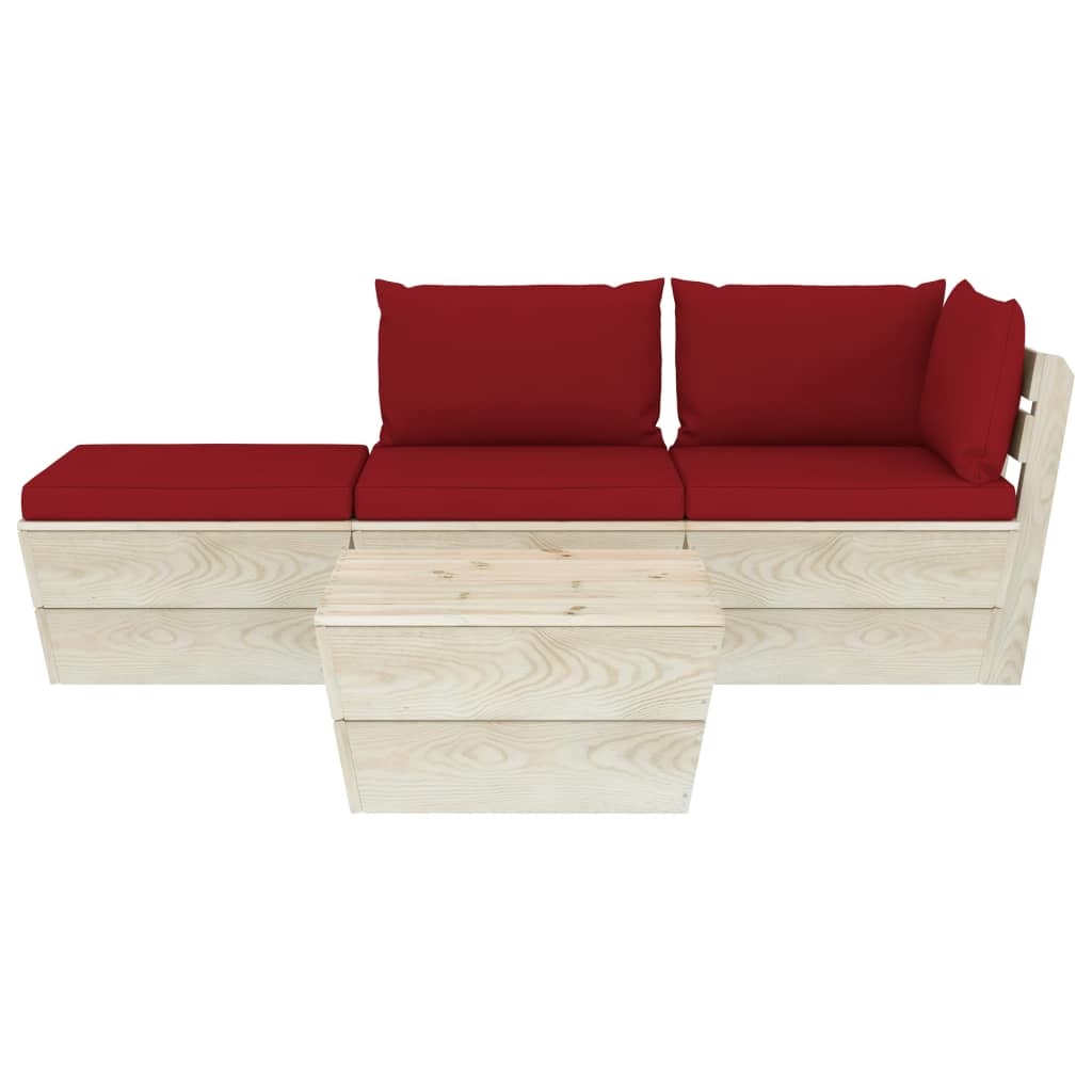 VidaXL 4-delige Loungeset met kussens pallet vurenhout