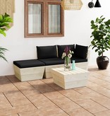 VidaXL 4-delige Loungeset met kussens pallet vurenhout