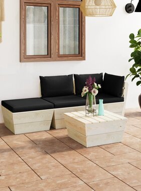 VidaXL 4-delige Loungeset met kussens pallet vurenhout