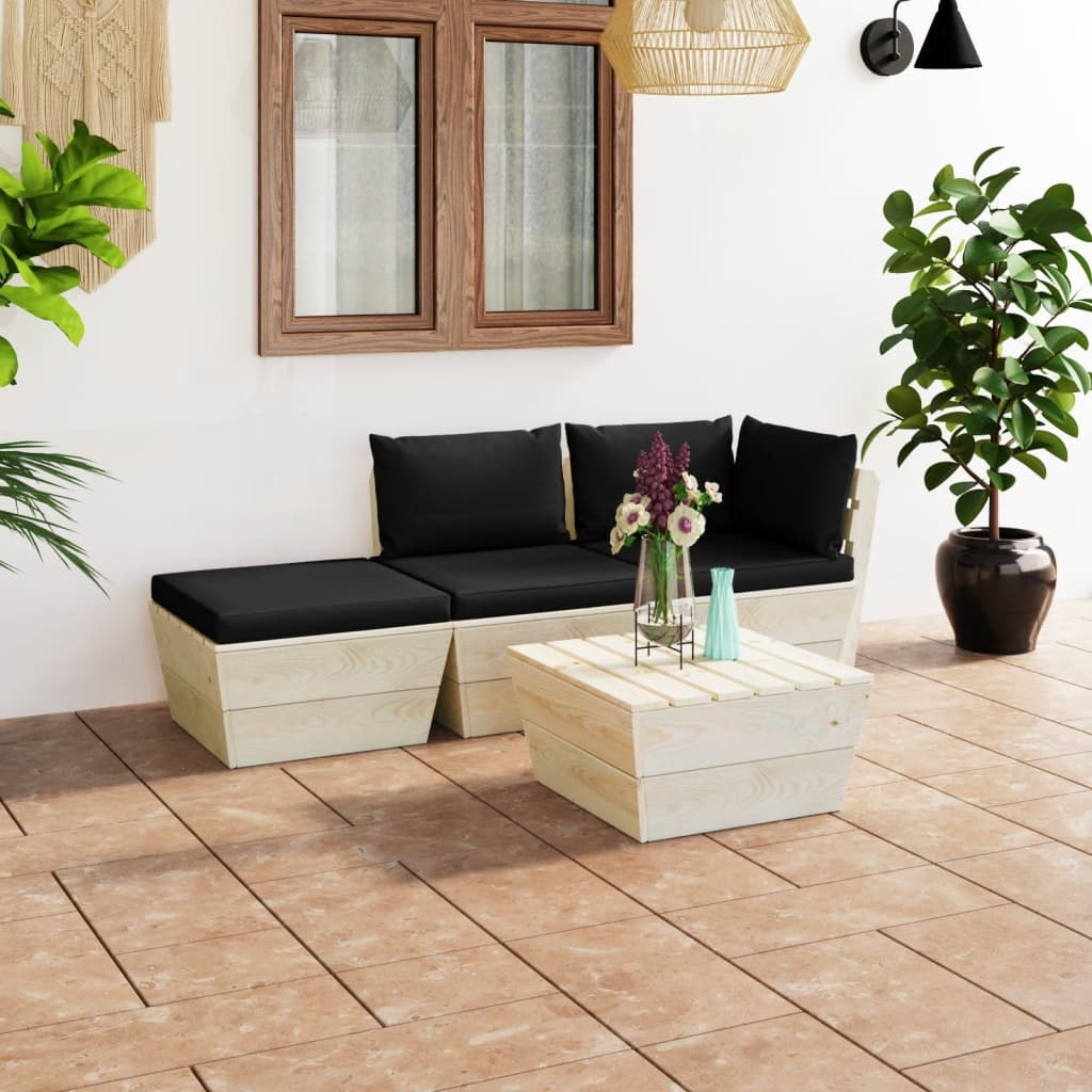 VidaXL 4-delige Loungeset met kussens pallet vurenhout