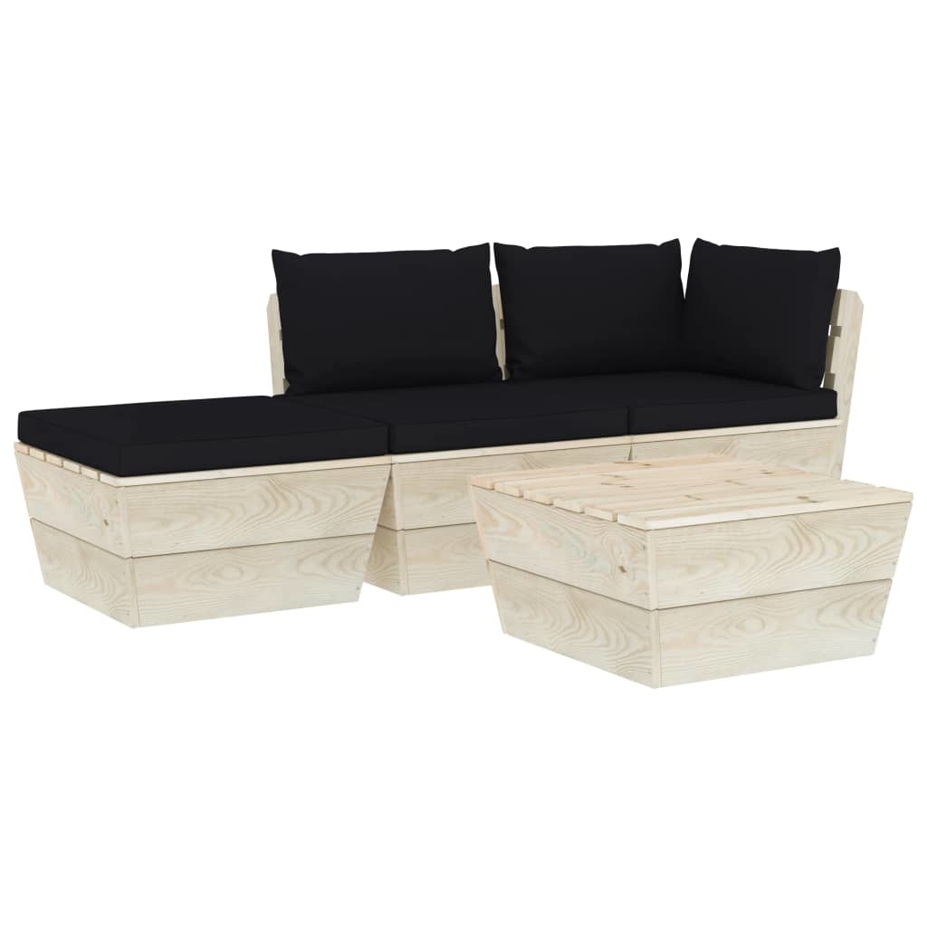 VidaXL 4-delige Loungeset met kussens pallet vurenhout