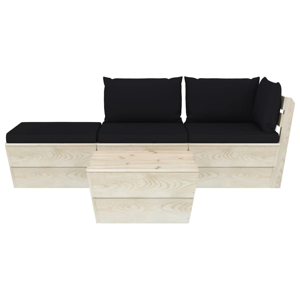 VidaXL 4-delige Loungeset met kussens pallet vurenhout