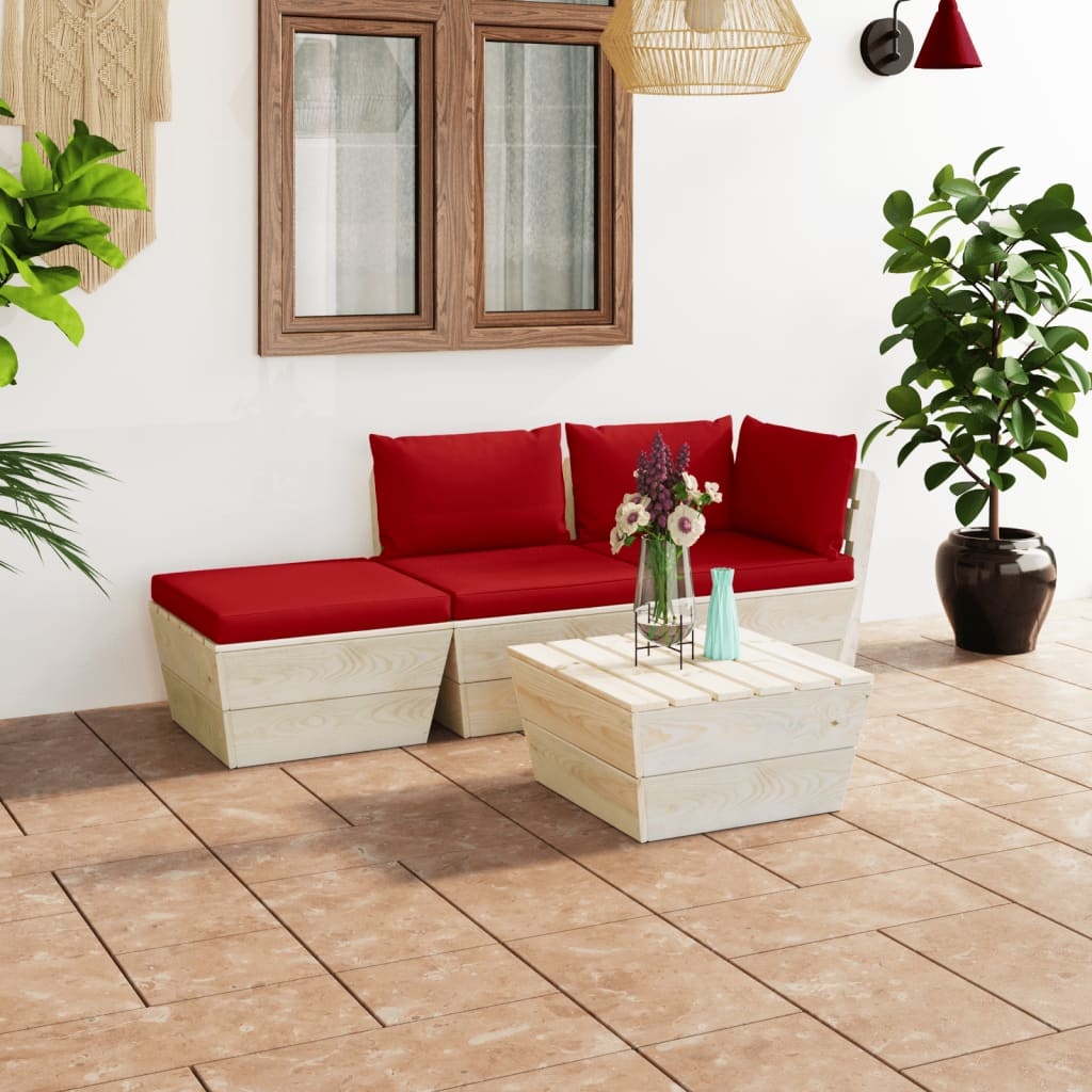 VidaXL 4-delige Loungeset met kussens pallet vurenhout