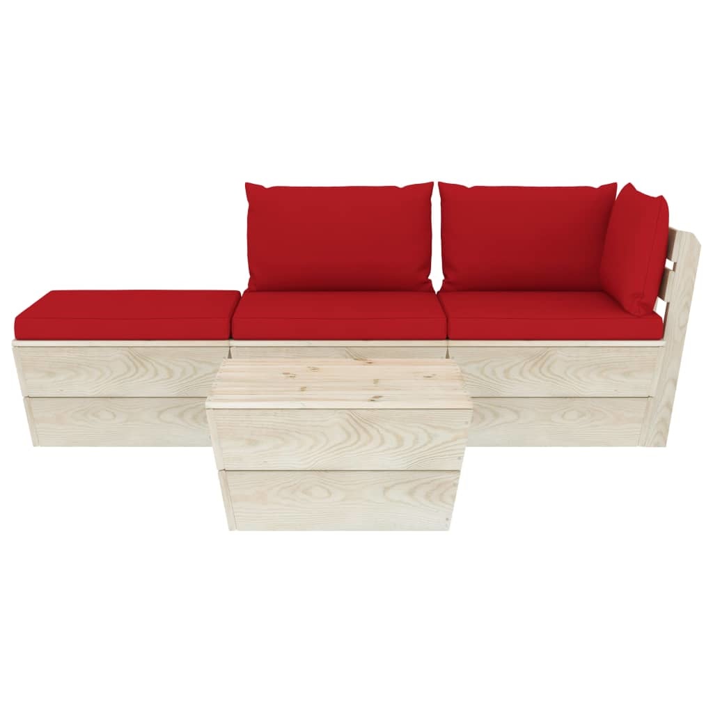 VidaXL 4-delige Loungeset met kussens pallet vurenhout