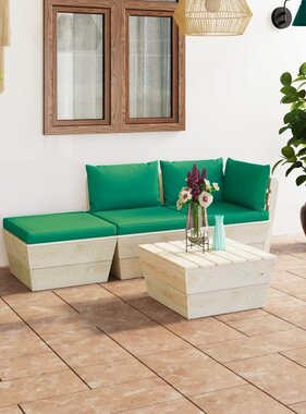 VidaXL 4-delige Loungeset met kussens pallet vurenhout