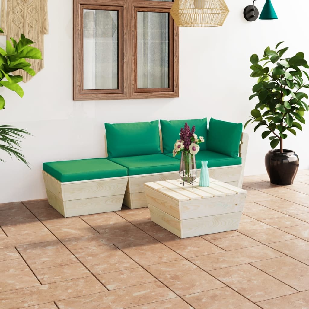 VidaXL 4-delige Loungeset met kussens pallet vurenhout