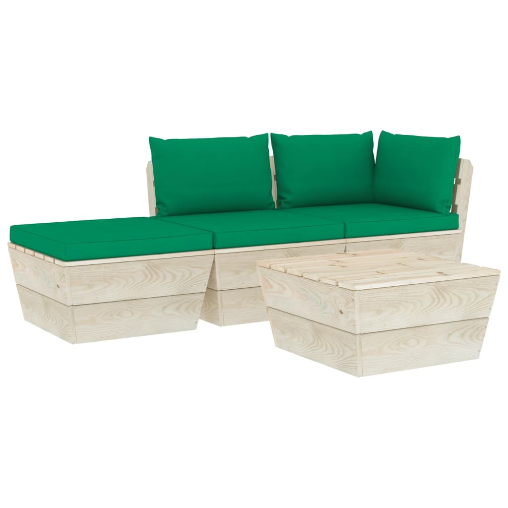 VidaXL 4-delige Loungeset met kussens pallet vurenhout