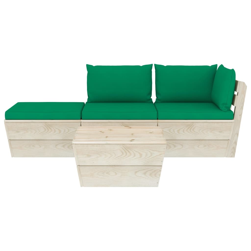 VidaXL 4-delige Loungeset met kussens pallet vurenhout