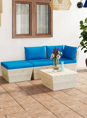 VidaXL 4-delige Loungeset met kussens pallet vurenhout