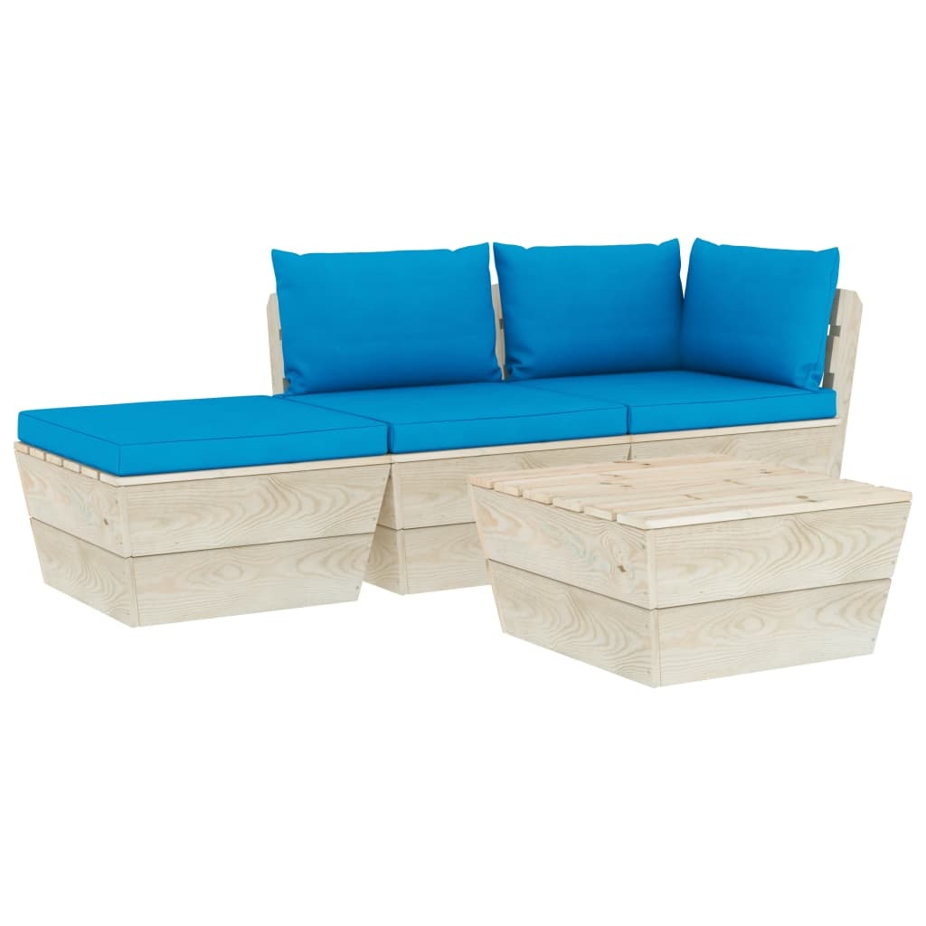 VidaXL 4-delige Loungeset met kussens pallet vurenhout