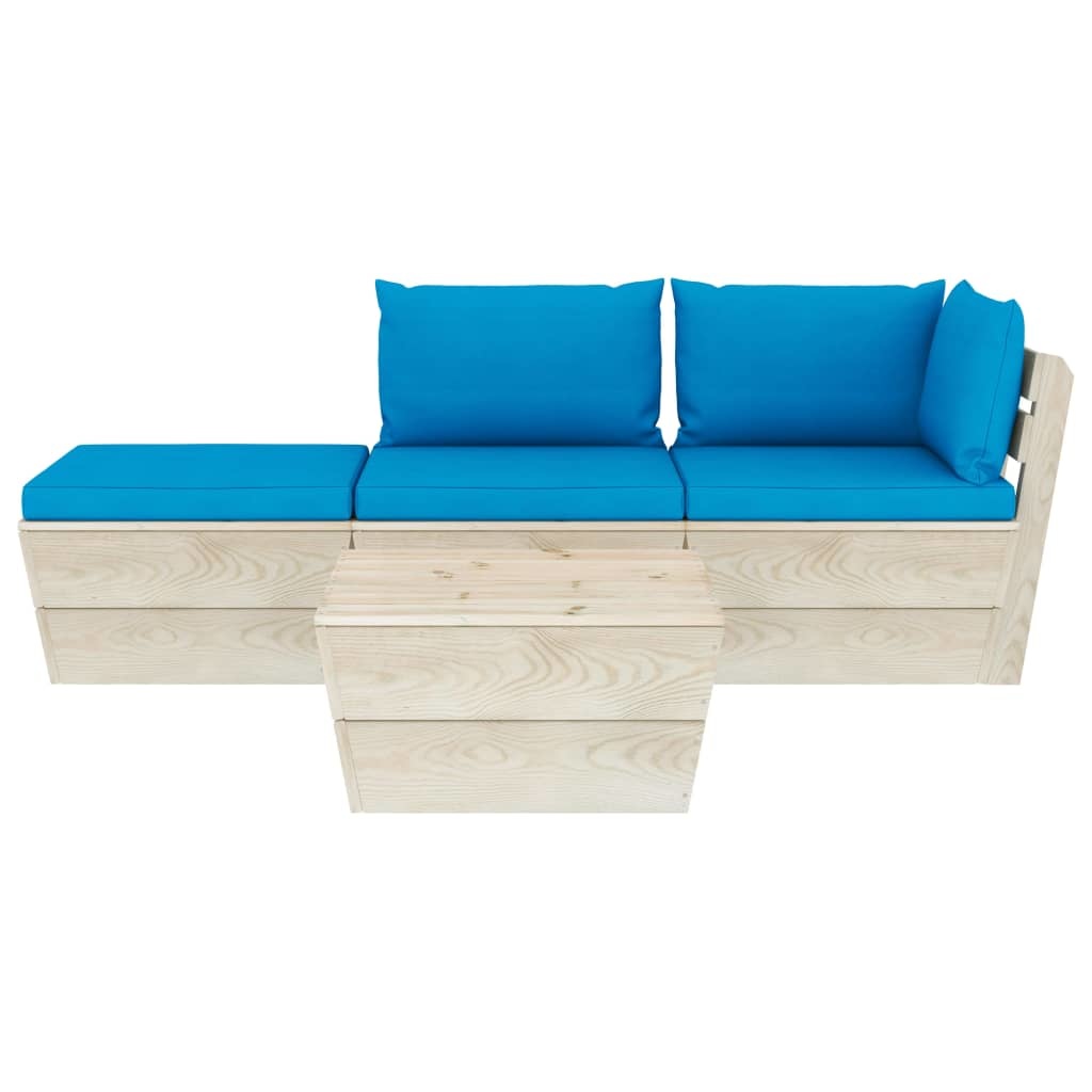 VidaXL 4-delige Loungeset met kussens pallet vurenhout