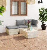 VidaXL 4-delige Loungeset met kussens pallet vurenhout