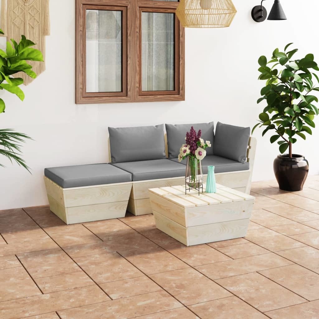 VidaXL 4-delige Loungeset met kussens pallet vurenhout