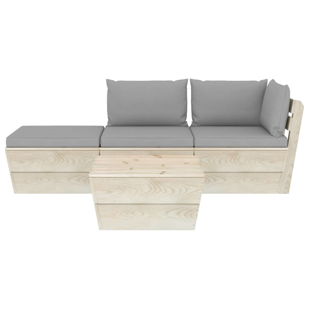 VidaXL 4-delige Loungeset met kussens pallet vurenhout
