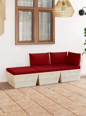 VidaXL 3-delige Loungeset met kussens pallet vurenhout