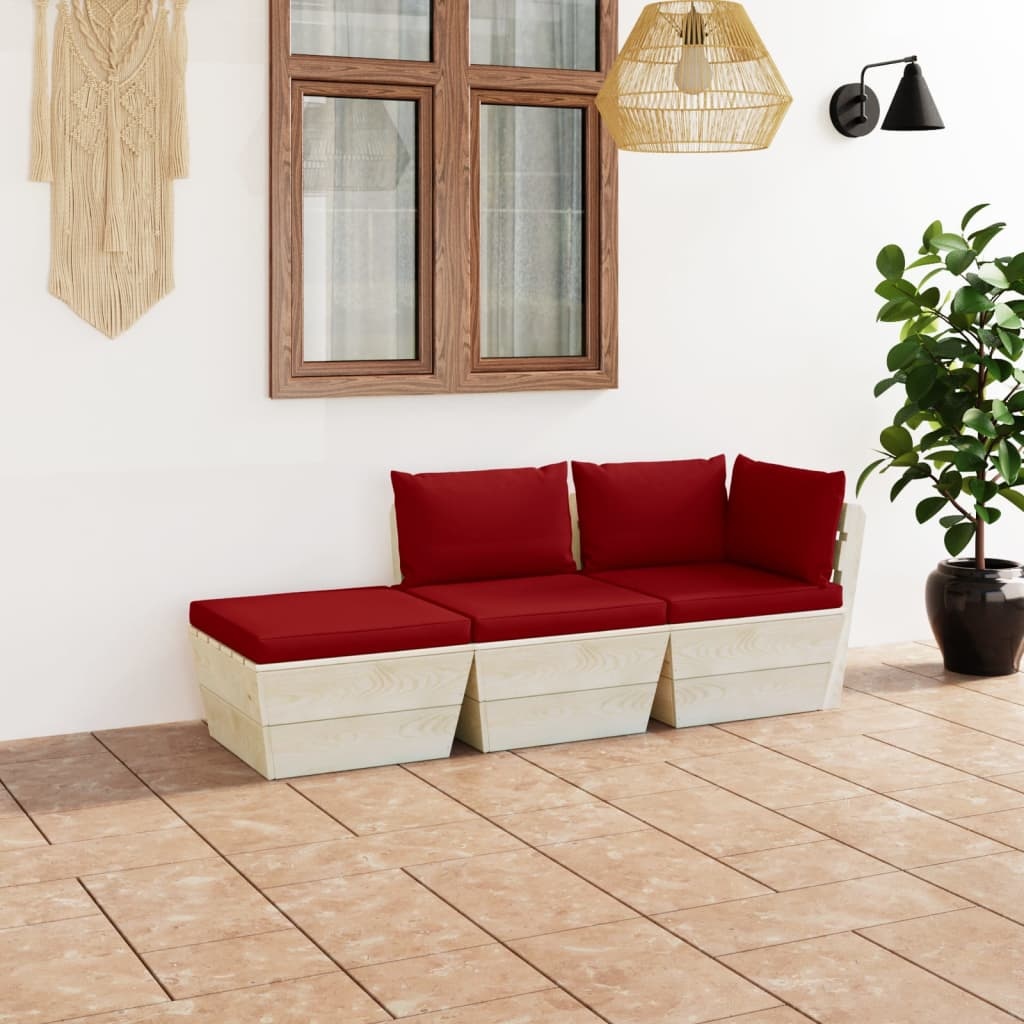 VidaXL 3-delige Loungeset met kussens pallet vurenhout