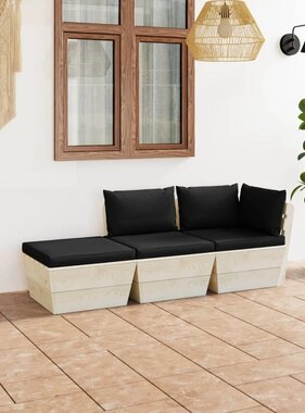 VidaXL 3-delige Loungeset met kussens pallet vurenhout