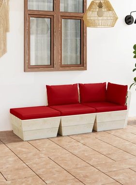 VidaXL 3-delige Loungeset met kussens pallet vurenhout