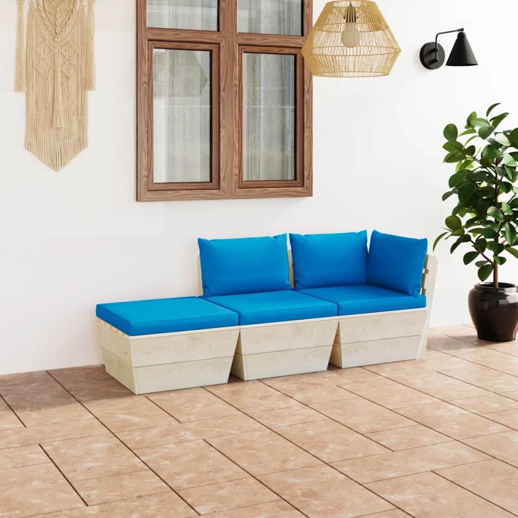 VidaXL 3-delige Loungeset met kussens pallet vurenhout