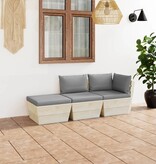 VidaXL 3-delige Loungeset met kussens pallet vurenhout