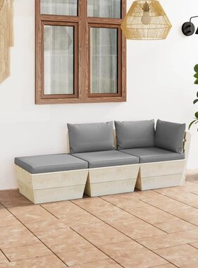 VidaXL 3-delige Loungeset met kussens pallet vurenhout