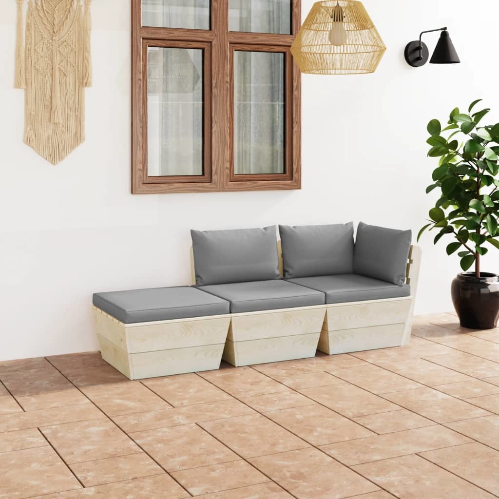 VidaXL 3-delige Loungeset met kussens pallet vurenhout