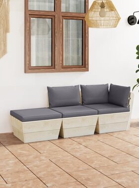VidaXL 3-delige Loungeset met kussens pallet vurenhout