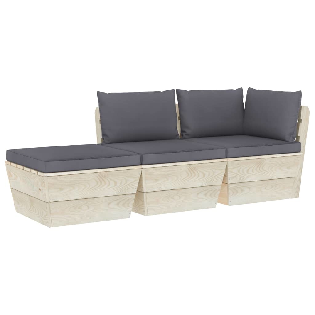VidaXL 3-delige Loungeset met kussens pallet vurenhout