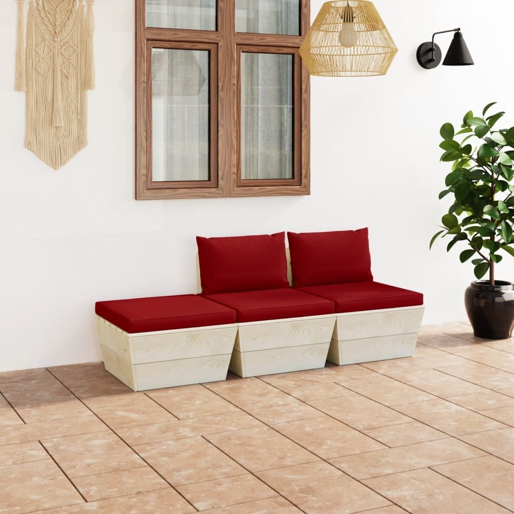 VidaXL 3-delige Loungeset met kussens pallet vurenhout