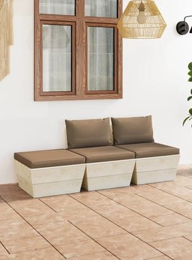 VidaXL 3-delige Loungeset met kussens pallet vurenhout