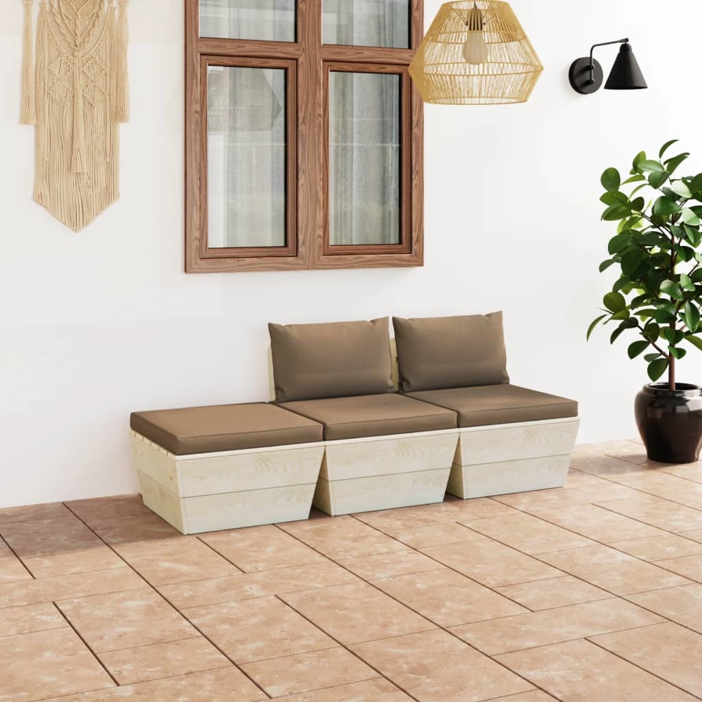 VidaXL 3-delige Loungeset met kussens pallet vurenhout