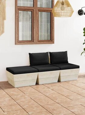 VidaXL 3-delige Loungeset met kussens pallet vurenhout