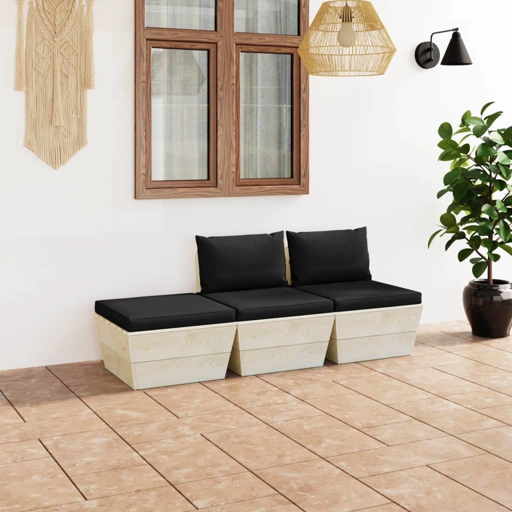 VidaXL 3-delige Loungeset met kussens pallet vurenhout