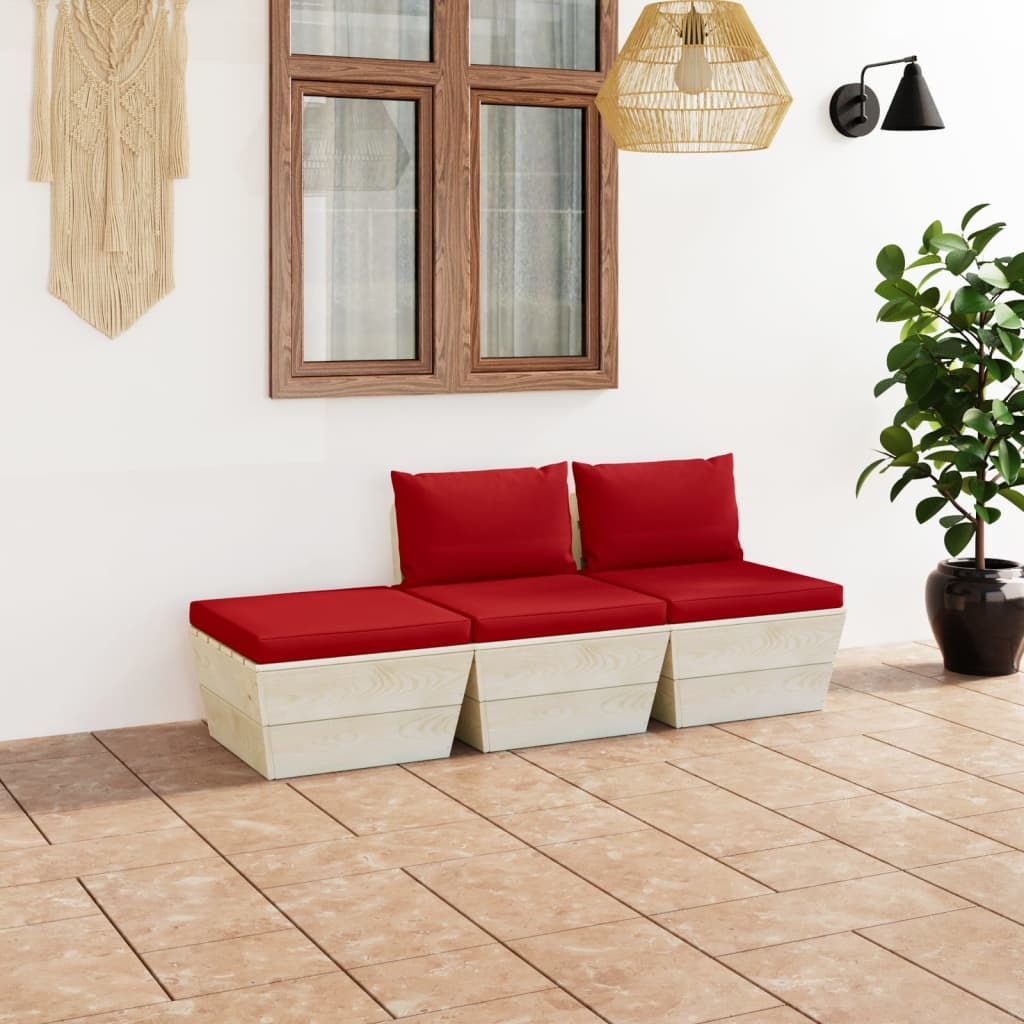 VidaXL 3-delige Loungeset met kussens pallet vurenhout