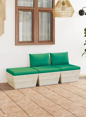 VidaXL 3-delige Loungeset met kussens pallet vurenhout