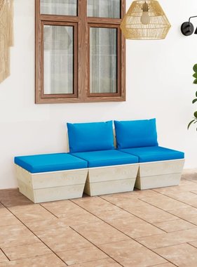 VidaXL 3-delige Loungeset met kussens pallet vurenhout