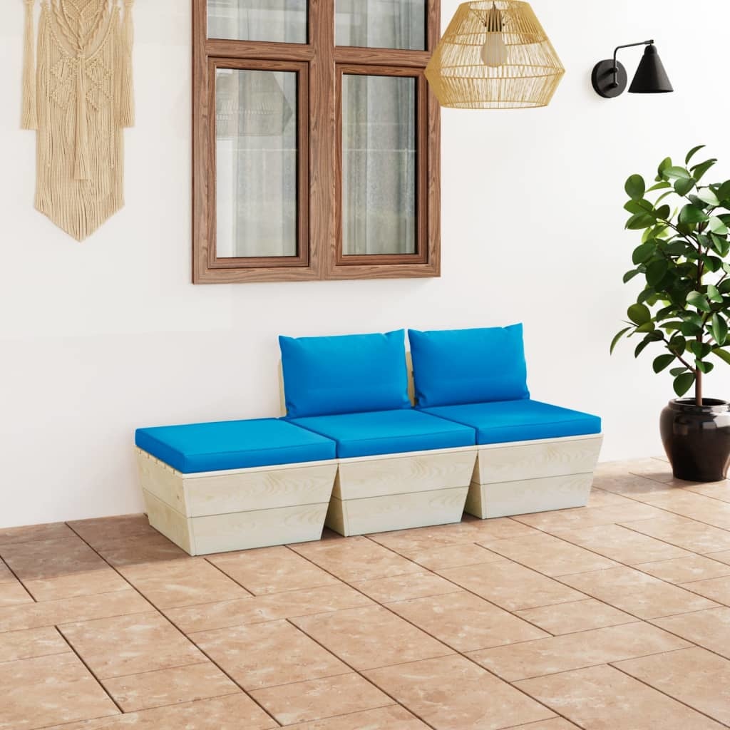 VidaXL 3-delige Loungeset met kussens pallet vurenhout