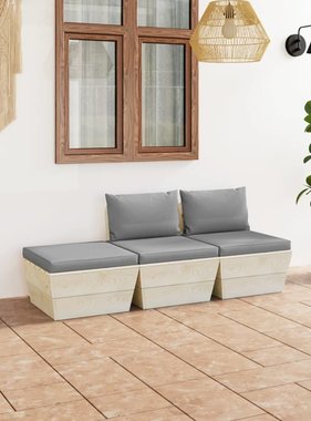 VidaXL 3-delige Loungeset met kussens pallet vurenhout