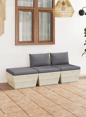 VidaXL 3-delige Loungeset met kussens pallet vurenhout