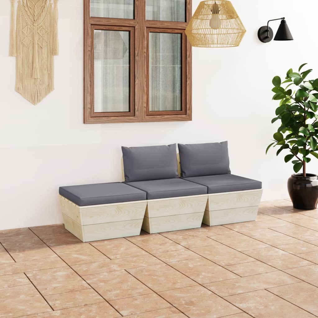 VidaXL 3-delige Loungeset met kussens pallet vurenhout