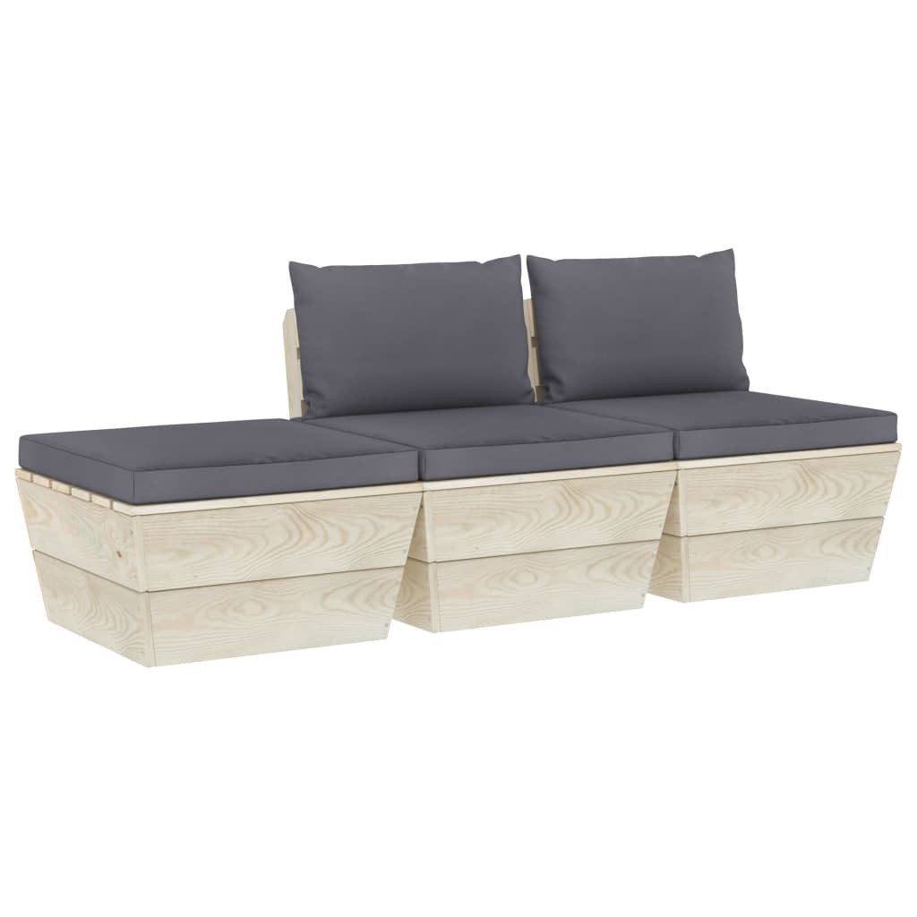 VidaXL 3-delige Loungeset met kussens pallet vurenhout