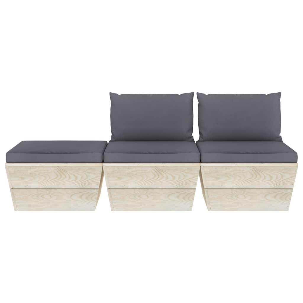 VidaXL 3-delige Loungeset met kussens pallet vurenhout