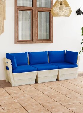 VidaXL Tuinbank 3-zits met kussens pallet vurenhout