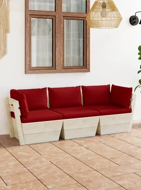 VidaXL Tuinbank 3-zits met kussens pallet vurenhout