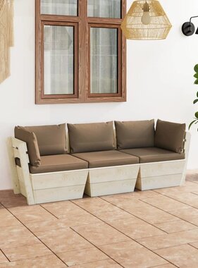 VidaXL Tuinbank 3-zits met kussens pallet vurenhout