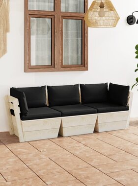 VidaXL Tuinbank 3-zits met kussens pallet vurenhout