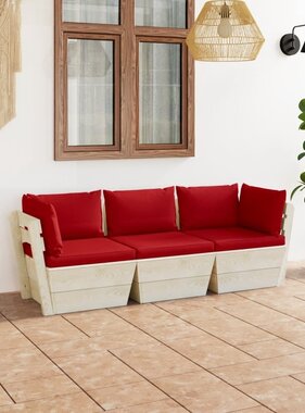 VidaXL Tuinbank 3-zits met kussens pallet vurenhout