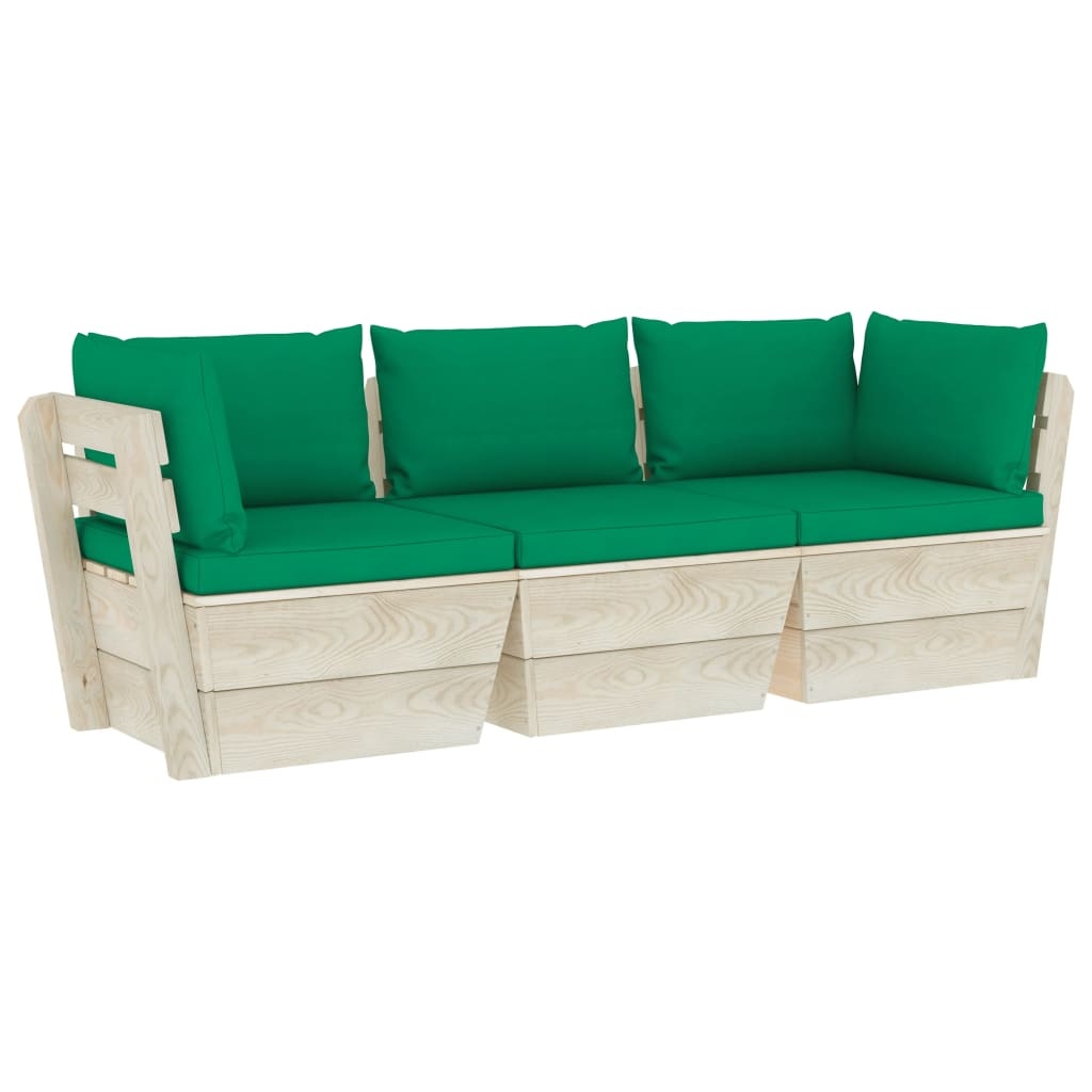 VidaXL Tuinbank 3-zits met kussens pallet vurenhout