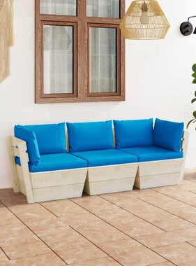 VidaXL Tuinbank 3-zits met kussens pallet vurenhout