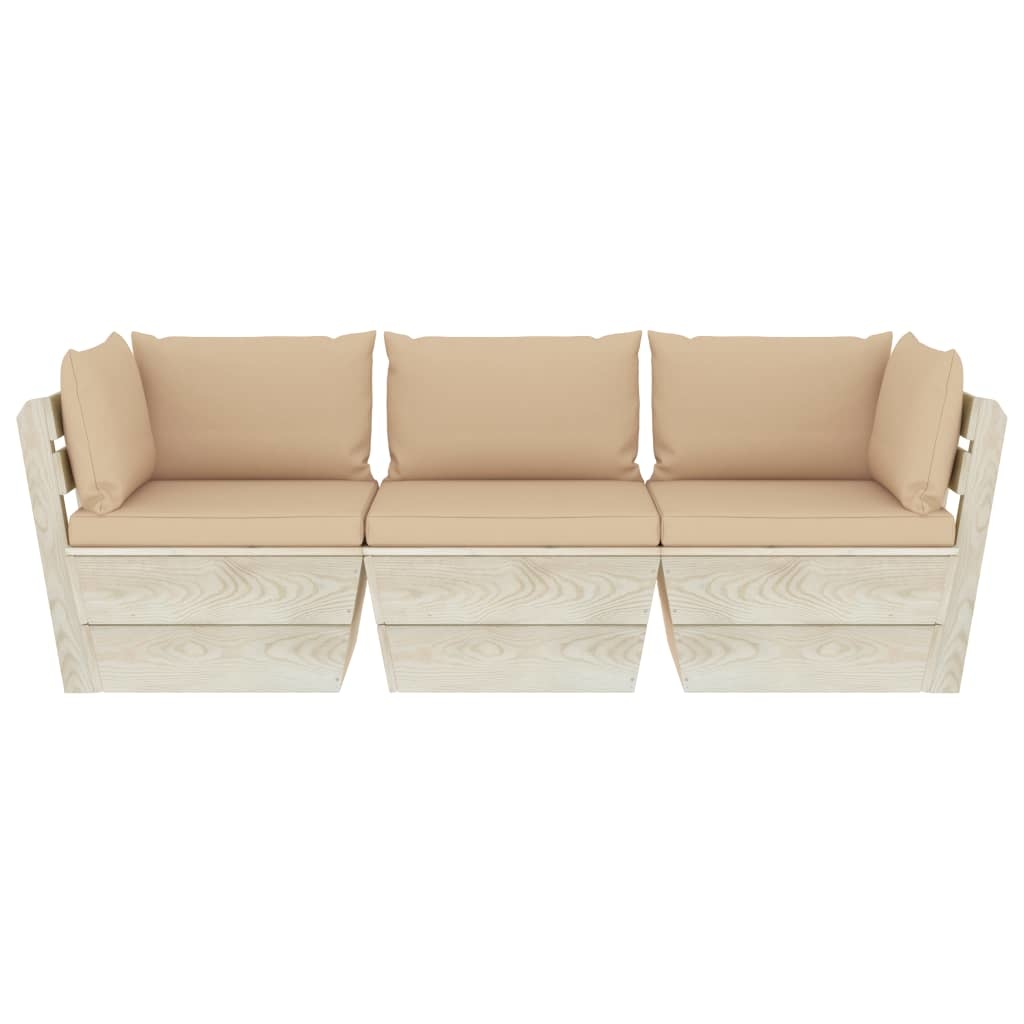 VidaXL Tuinbank 3-zits met kussens pallet vurenhout